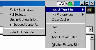 screen shot of About This Site menu